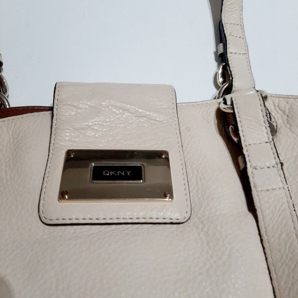 DKNY Cream Multicompartment Logo Double Handle Leather Handbag - Picture 2 of 7